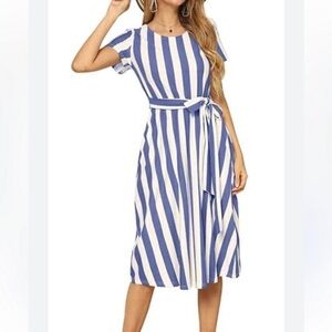 NEW LEVACA Flowy Blue and White Striped Midi Dress